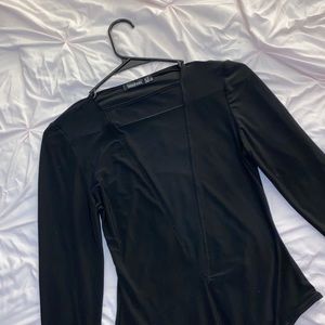 Polyester Black Long Sleeve Bodysuit